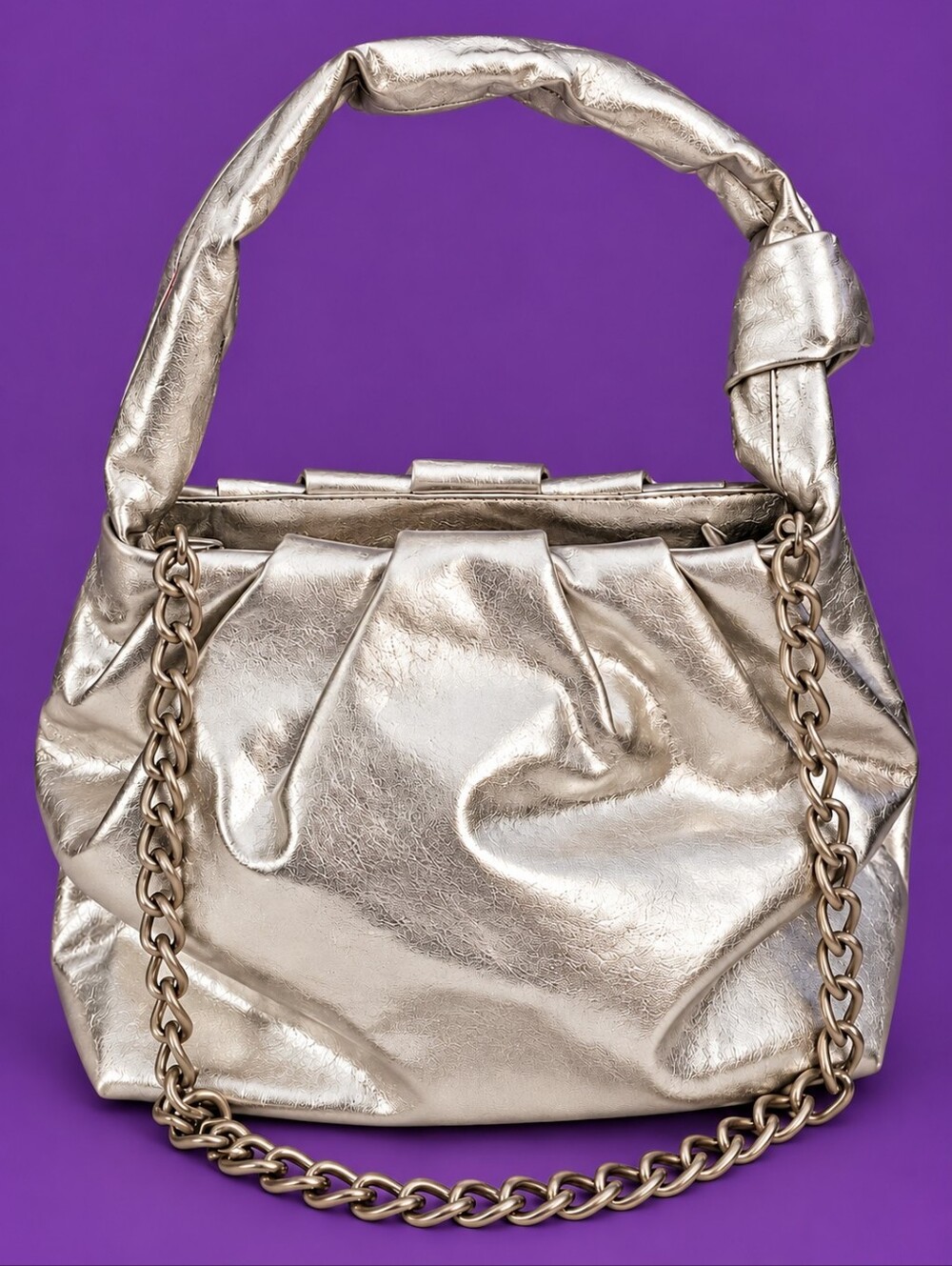 FREE PEOPLE Viva La Vega Silver Metallic Shoulder Satchel Hobo Bag